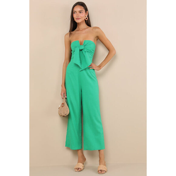 Lulus Pants - Lulus Sunshine Aura Green Tie-front Strapless Jumpsuit - Size M